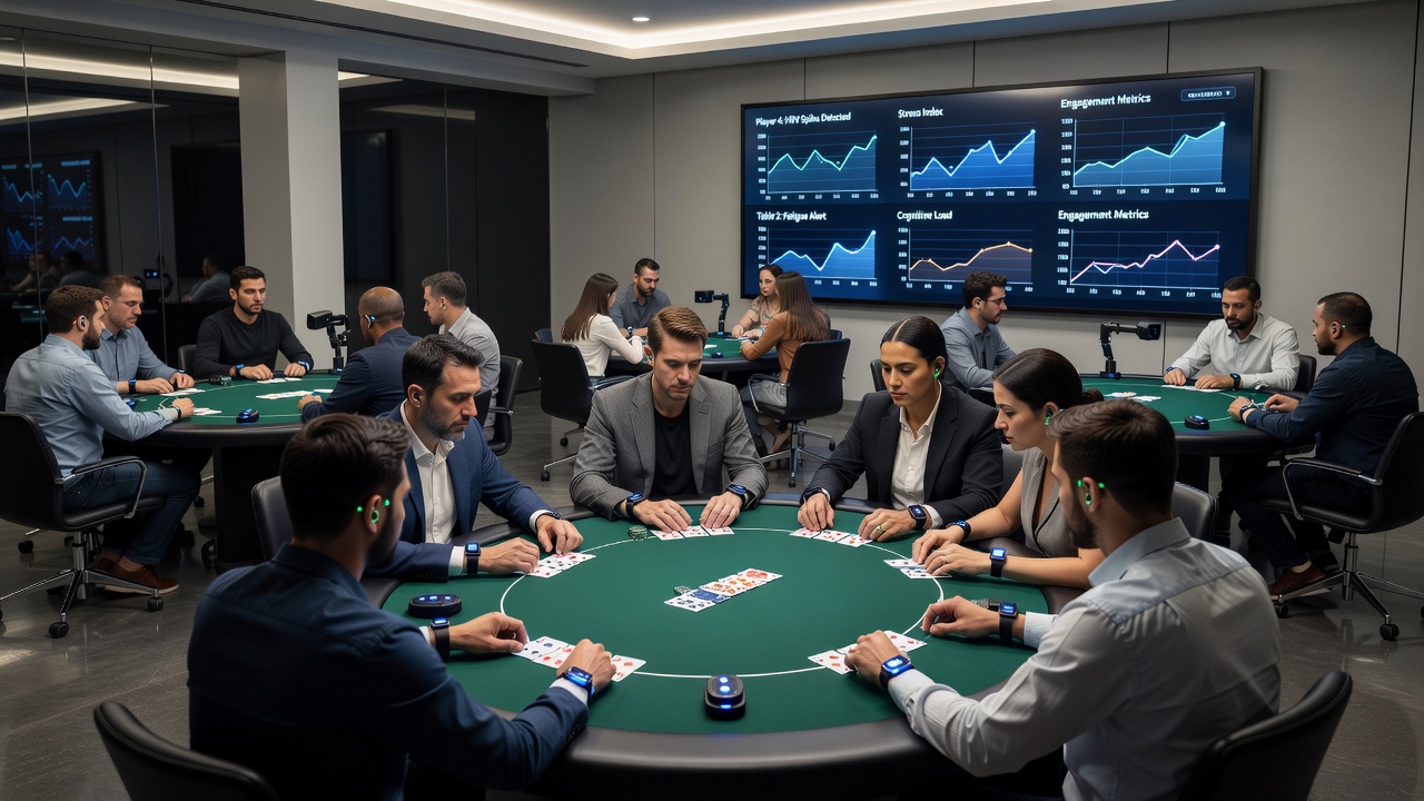 Biometric sensors monitoring heart rate and skin conductance during multi-table poker sessions