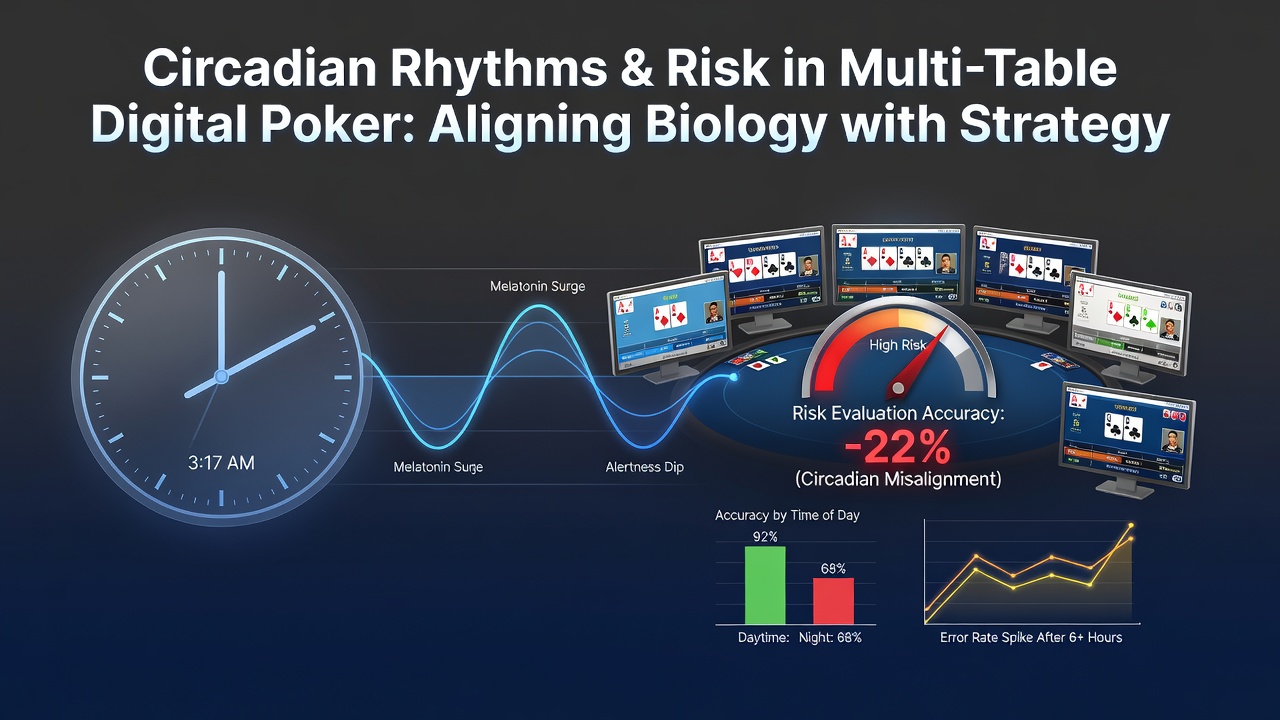 Diagram showing circadian rhythm cycles overlaid with cognitive performance metrics during late-night gaming sessions