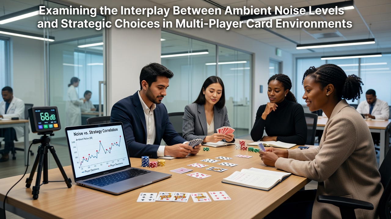 Ambient noise levels in a crowded multi-player card room with players making strategic decisions at green felt tables