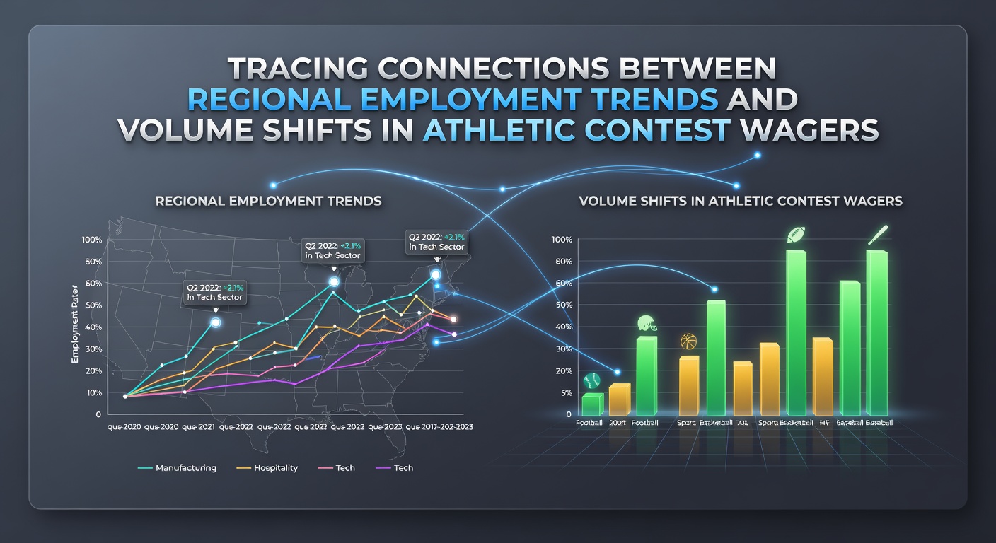 Chart displaying regional employment rates alongside sports wagering volume fluctuations across multiple U.S. states in recent years