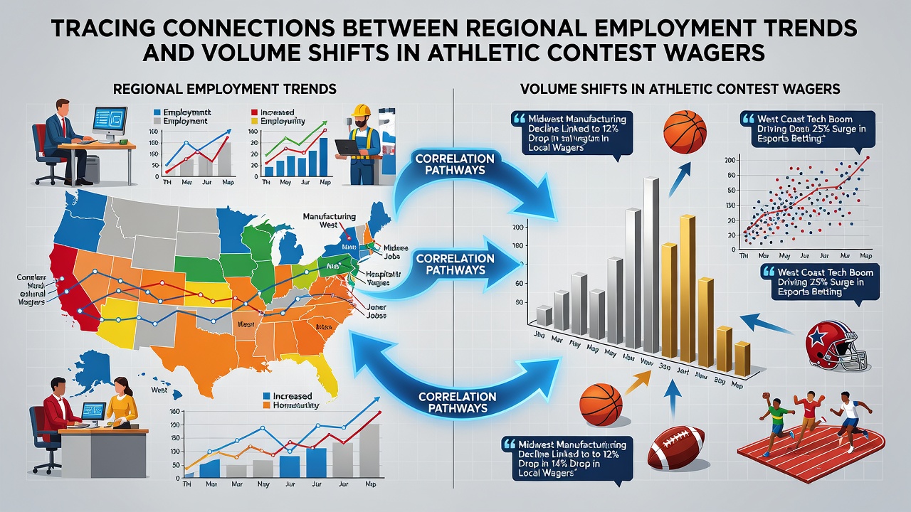 Map overlay showing employment growth zones and corresponding sports betting volume changes across North American regions through 2026