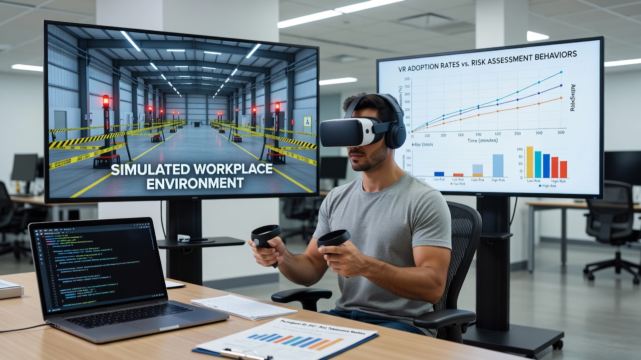 Data visualization charts comparing risk assessment metrics between VR and traditional simulated wagering platforms